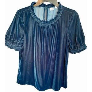 Velvety cobalt blue ruffle blouse